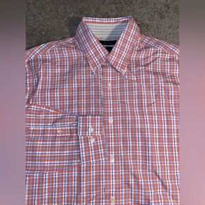 W H Belk Wear Perfect Button Up Down Mens Size Large Work Dress Business Shirt